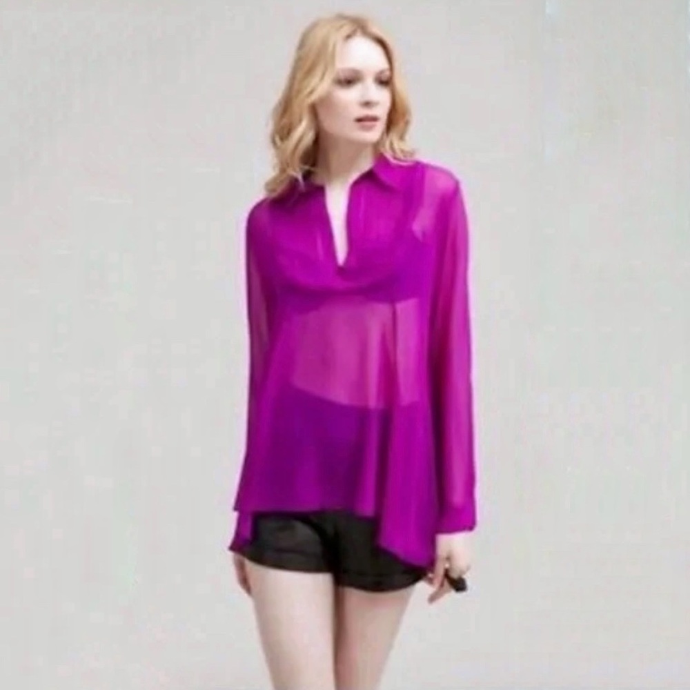 FREE PEOPLE Sheer Pleated Georgette Tuxedo Blouse